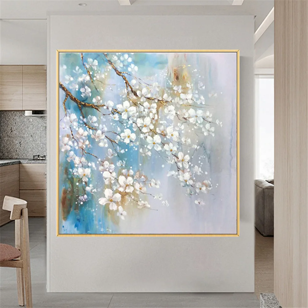 Hand-Painted Beautiful Flower Oil Painting Modern Home Decor Wall Plum Blossom Pear Flower On Canvas Paintings Decor Living Room