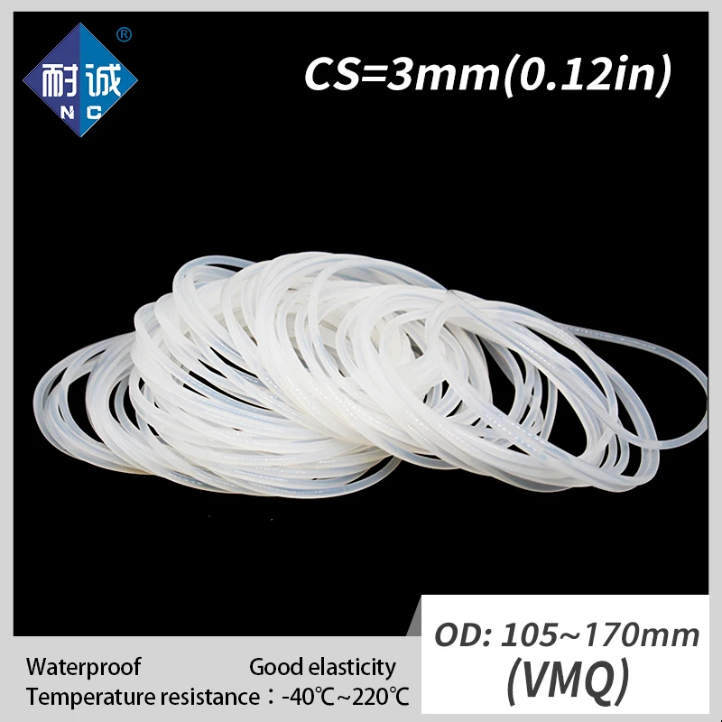 

1PCS/lot Silicone rubber oring VMQ CS 3mm OD105/110/120/130/135/140/150/170mm O Ring Gasket Silicone O-ring waterproof