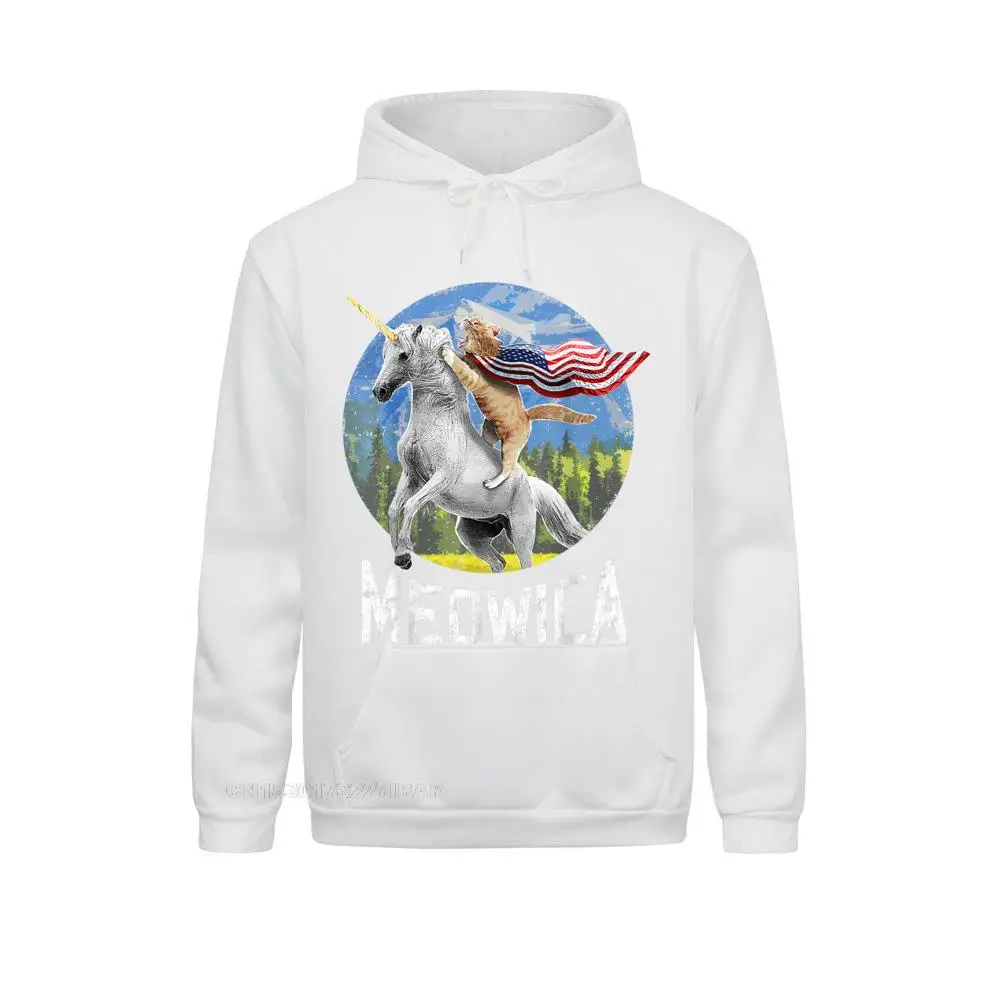 Meowica Unicorn Cat American Flag Patriotic 4th Of July Hooded Pullover New Arrival Hip Hop Men Hoodies Group Sportswears