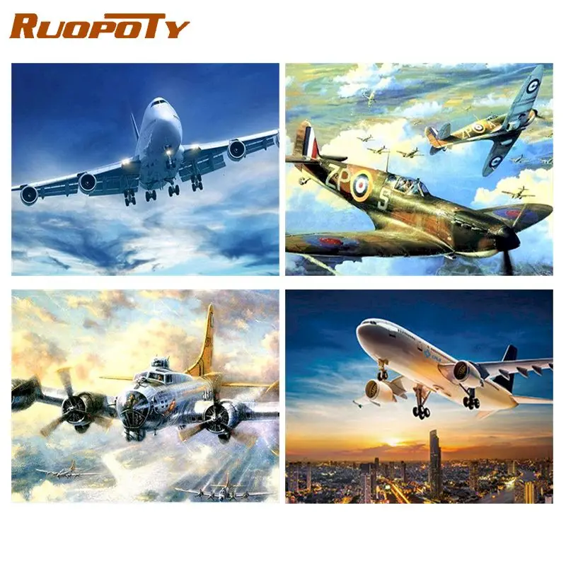 RUOPOTY Sky airplane Painting by numbers Diy Zero basis painting by numbers Landscape Wall on Canvas home decor gift