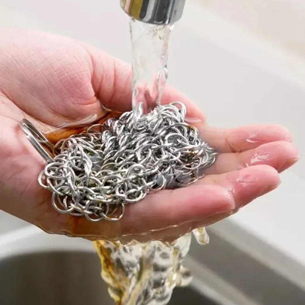 Stainless Steel Cast Iron Cleaner Chain Mail Scrubber Brush Pan Net Home Cookware Cleaning Brush Kitchen Tool Accessories