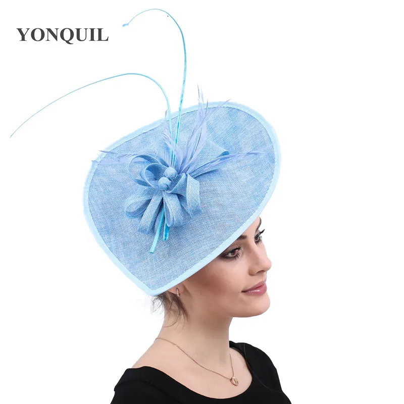 Light Blue Derby Big Fascinators Hat Wedding Womens Elegant Headpiece Vintage Fashion Headwear Occasion Tea Formal Fedora Caps