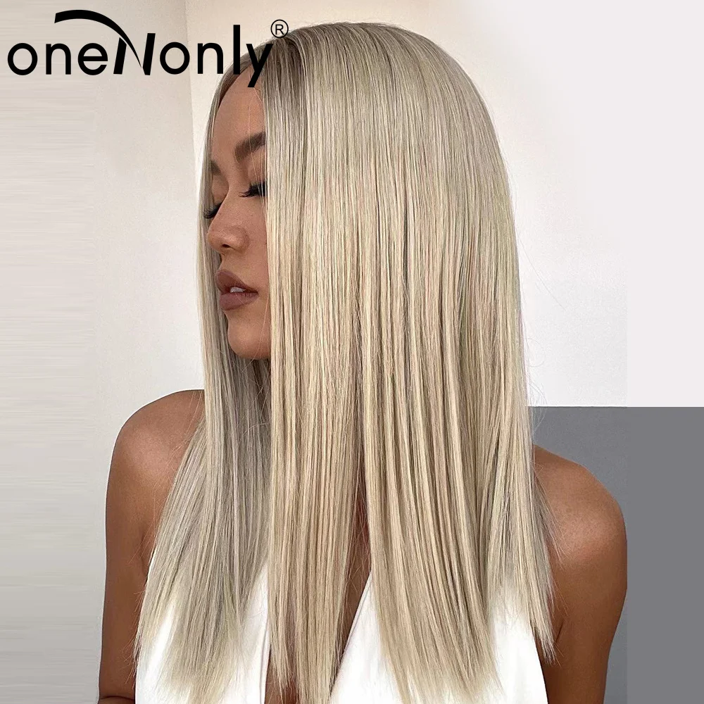 oneNonly Long Straight Lace Front Wig White Blonde Wigs for Women Human Hair Cosplay Daily Party High Density Heat Resistant