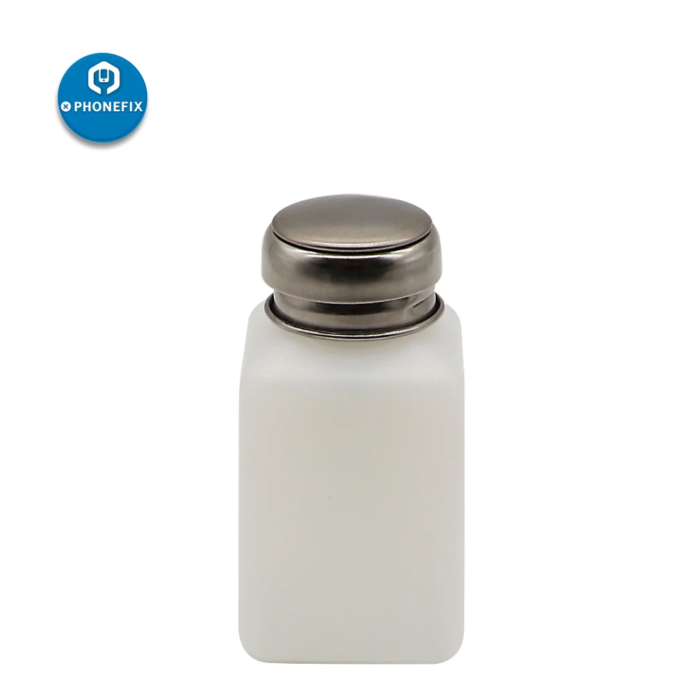 Bottiglia di alcol in plastica liquida antistatica pulita da 200 ml/250 ml con tappo di bottiglia in acciaio inossidabile per la riparazione di pulizia del telefono cellulare