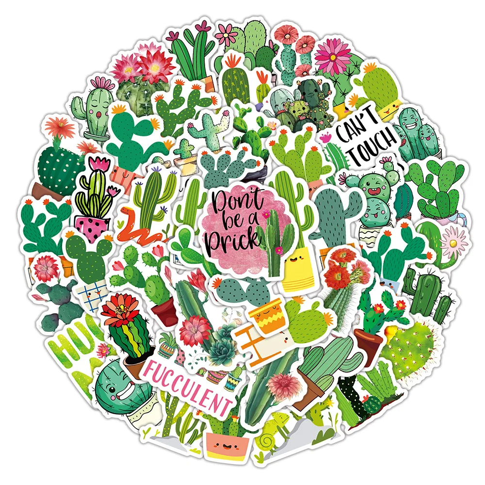 

10/30/50pcs New Cute Green Cactus Diy Car Bike Travel Student Diary Suitcase Phone Laptop Luggage Stickers Kids Girl Toy