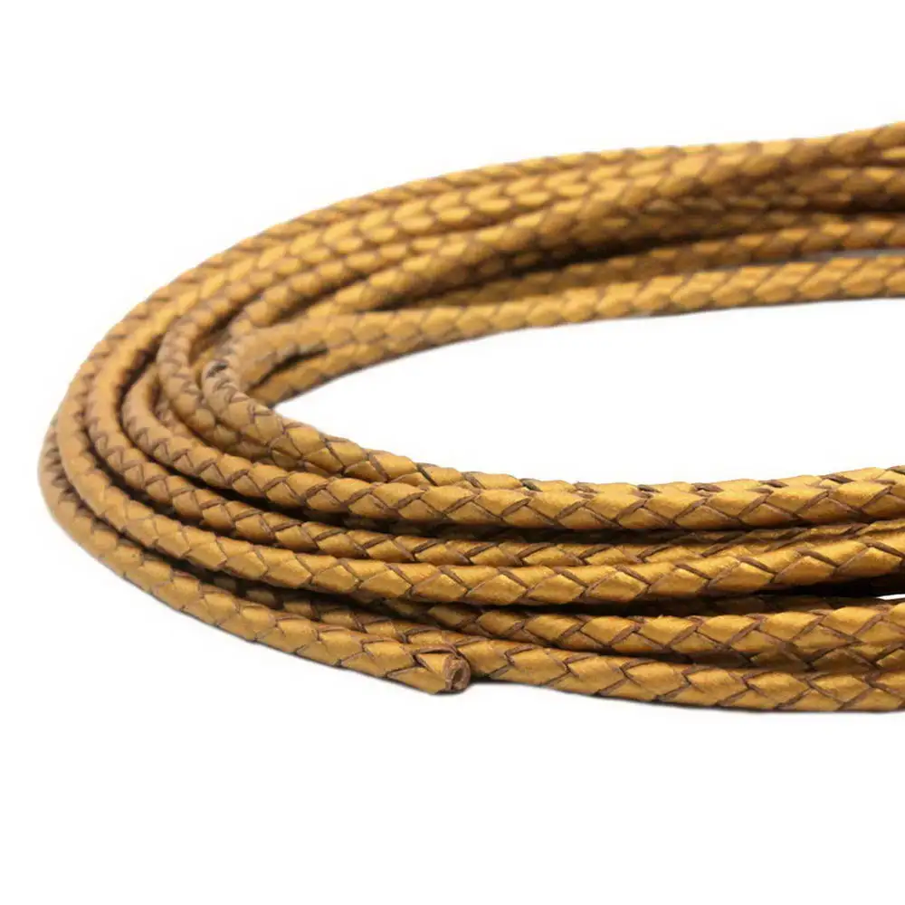 

Aaazee 3 Yards 3mm Round Tan Gold Braided Real Leather Bolo Strap, Braid Cord for Jewelry Making BP3M78