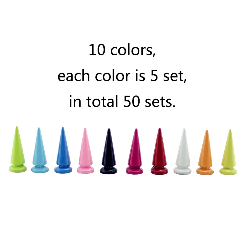 50sets 10*24mm Colorful Painted Cone Studs and Spikes For Clothes DIY Garment Rivets For Leather Handcraft Remachadora