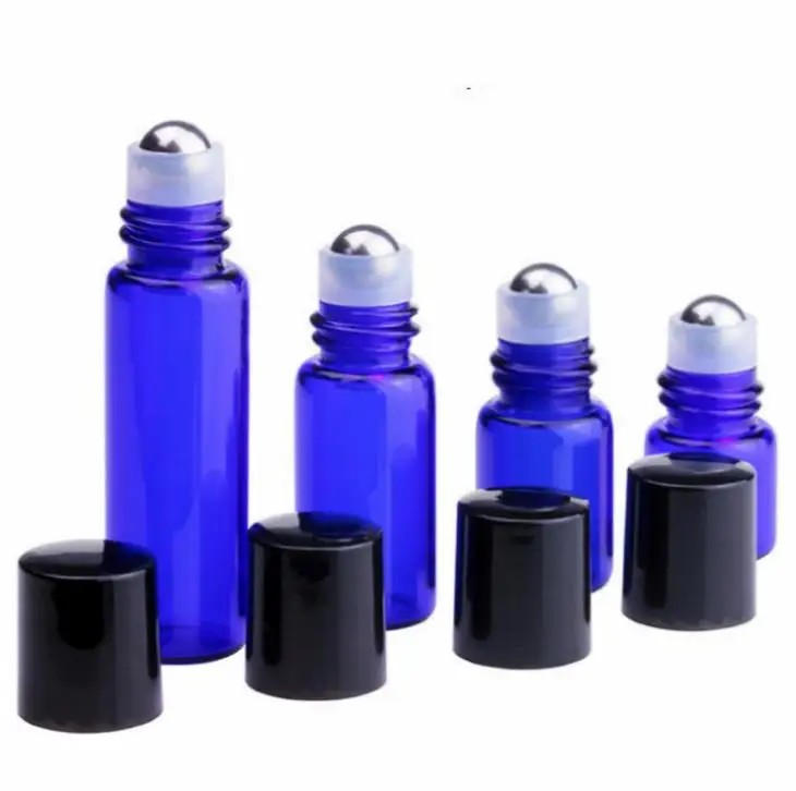 

Wholesale empty blue roll on bottle aromatherapy essential oil roller bottles 1ml 2ml 3ml 5ml with black cap 3000pcs/lot SN68