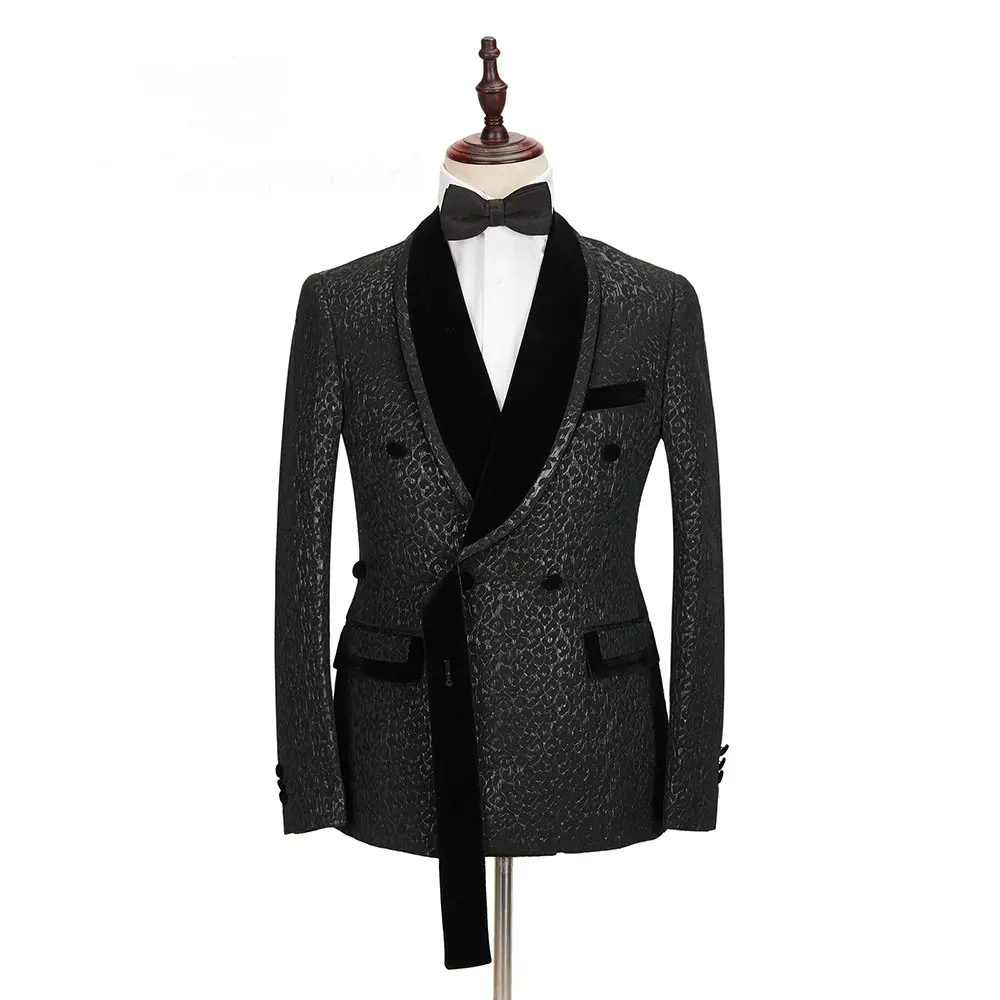 Jeltonewin leopardo impressão masculina ternos para o casamento fino ajuste duplo breasted masculino festa blazer noivo smoking xale lapela feito