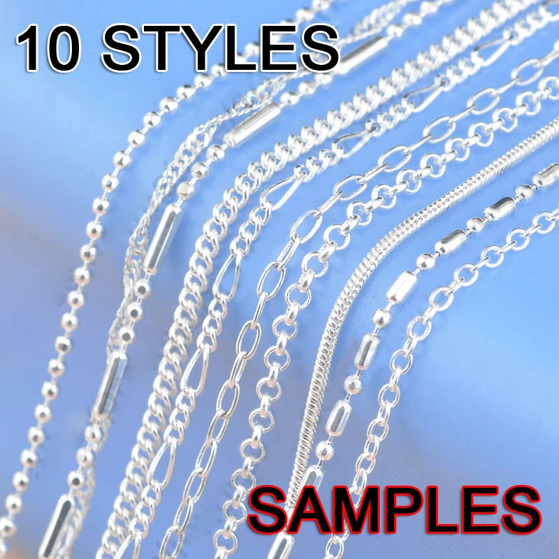 

10Pcs Fine 10 Styles 16-30" 1.2-2MM Genuine 925 Sterling Silver Jewelry Link Chains Necklace With Lobster Clasps Findings