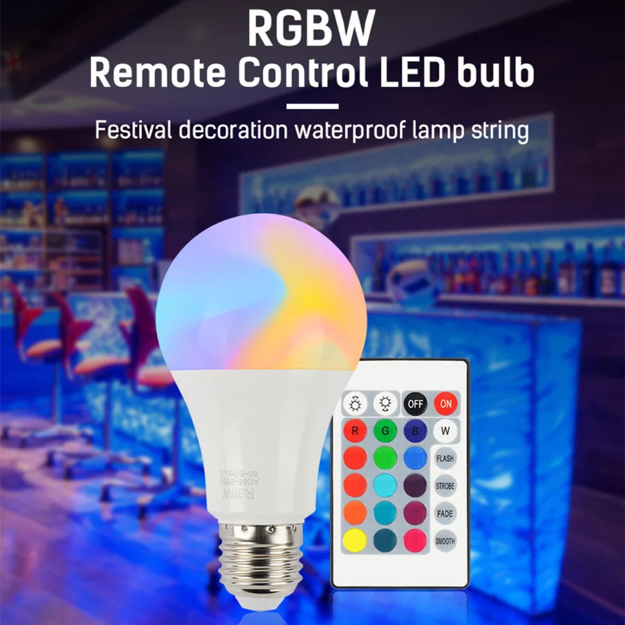 110V 220V E27 16-color RGB LED bulb 10W RGB color-changing variable infrared colorful RGBW LED with infrared remote control