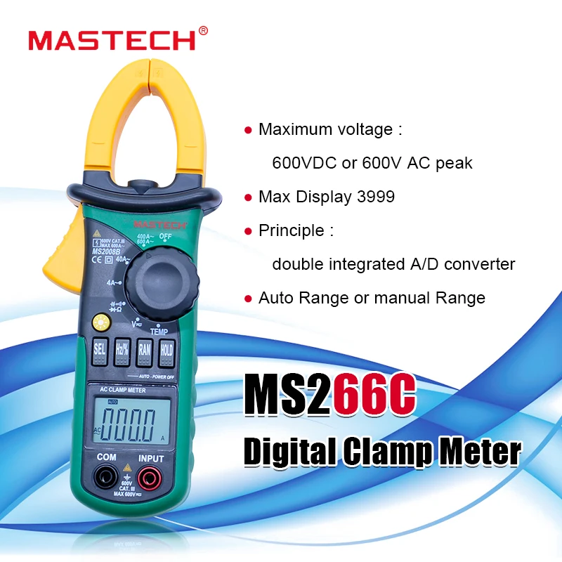 MASTECH MS2008B Auto Manual Range Digital Clamp AC Volt Current Res Cap Temp Freq Meter Free shiping