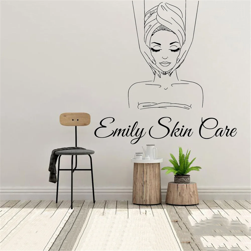 Custom Name Skin Spa Beauty Salon Wall Decal Personalized Name Facials Skincare Salon Wall Sticker Shop Vinyl Decor