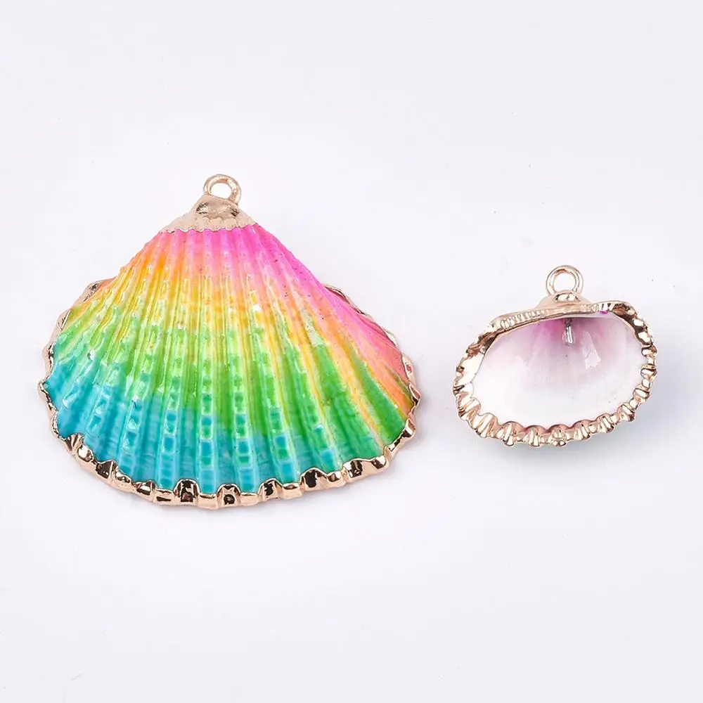 50pcs Colorful Spray Paint & Electroplate Sea Shell Charms Pendants for Jewellry Making DIY Crafts Home Decor Design