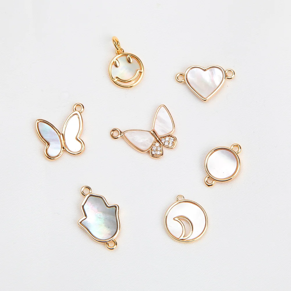 2PCS 14k Gold Plated Moon Five Pointed Star Shell Necklace Pendant Diy Earrings Supplies Jewelry Findings Components Accessories