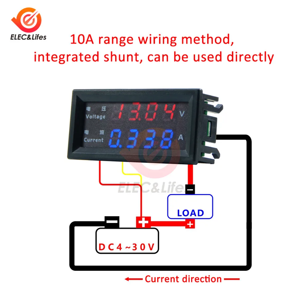 M4430 DC 100V 200V 500V 10A Electronic Digital Voltmeter Ammeter 0.28\'\' LED Display Voltage Regulator Volt AMP Meter Tester