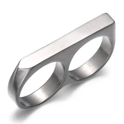 Stainless Steel Titanium Steel Ring Double Finger Double Ring Punk Style Men Custom Carved Lase Engraved Name Birthday Date