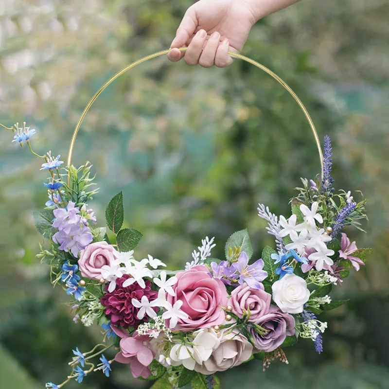 10-35cm Gold Iron Metal Ring Wreath Garland Baby Shower Floral Wreath Wedding Decoration Bride Flowers Hoop Decor