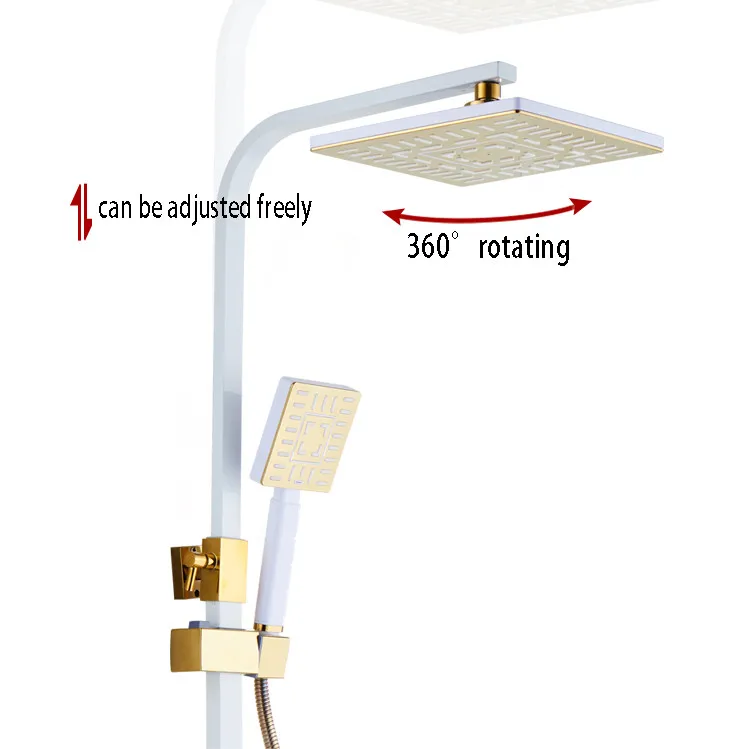 Imagem -05 - Conjunto de Sistema de Chuveiro de Parede para Banheiro Chuveiro de Chuva de Latão Torneira Misturadora para Banheira Quente e Frio Qualidade Branco e Dourado