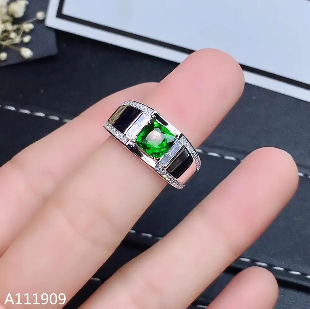 

KJJEAXCMY boutique jewelry 925 sterling silver inlaid Natural Diopside ring female male support detection beauty