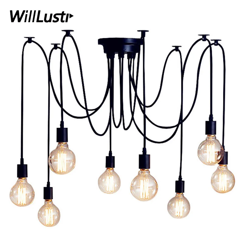 

Creative Cable Pendant Lamp Industrial Black White Cord Hanging Light Hotel Office Cafe Bar Spider Suspension Ceiling Chandelier