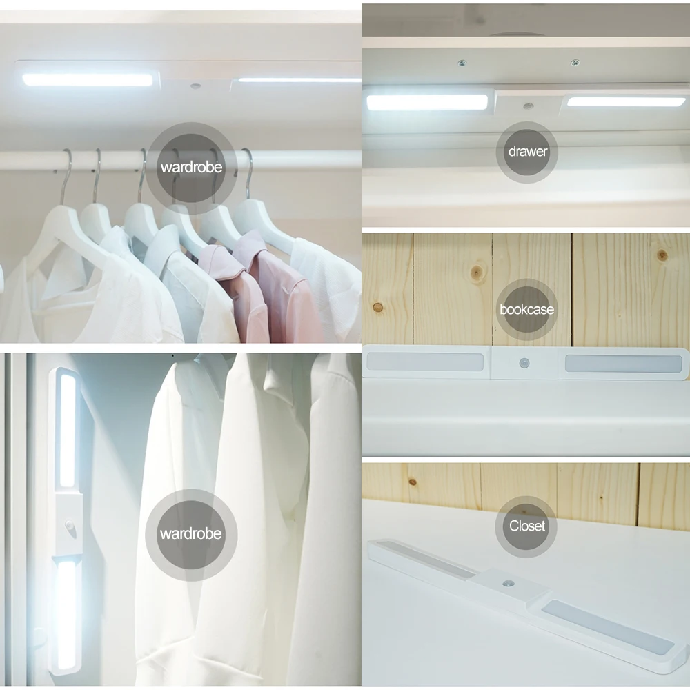 DC5V LED Cabinet Light Motion Sensor 40cm 20LED Bedroom Kitchen Closet Lighting Induction Rechargeable Magnetic LED Tape