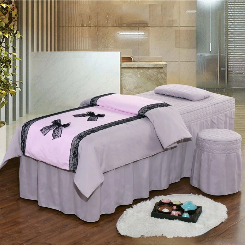 4pcs/set Lace Butterfly Beauty Salon Bedding Set Tuina Massage Therapy Spa Bedskirt Stoolcover Pillowcase Duvet Cover Sets Camas