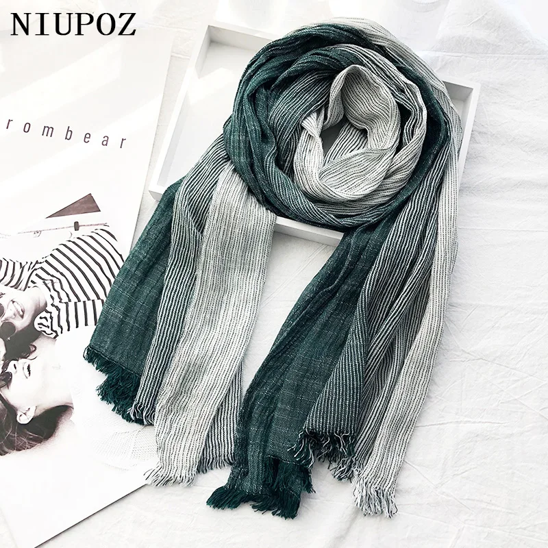 Foulard cálido de algodón para mujer, chal largo de rayas degradadas, Hijab, envoltura cómoda y elegante, invierno, nueva moda