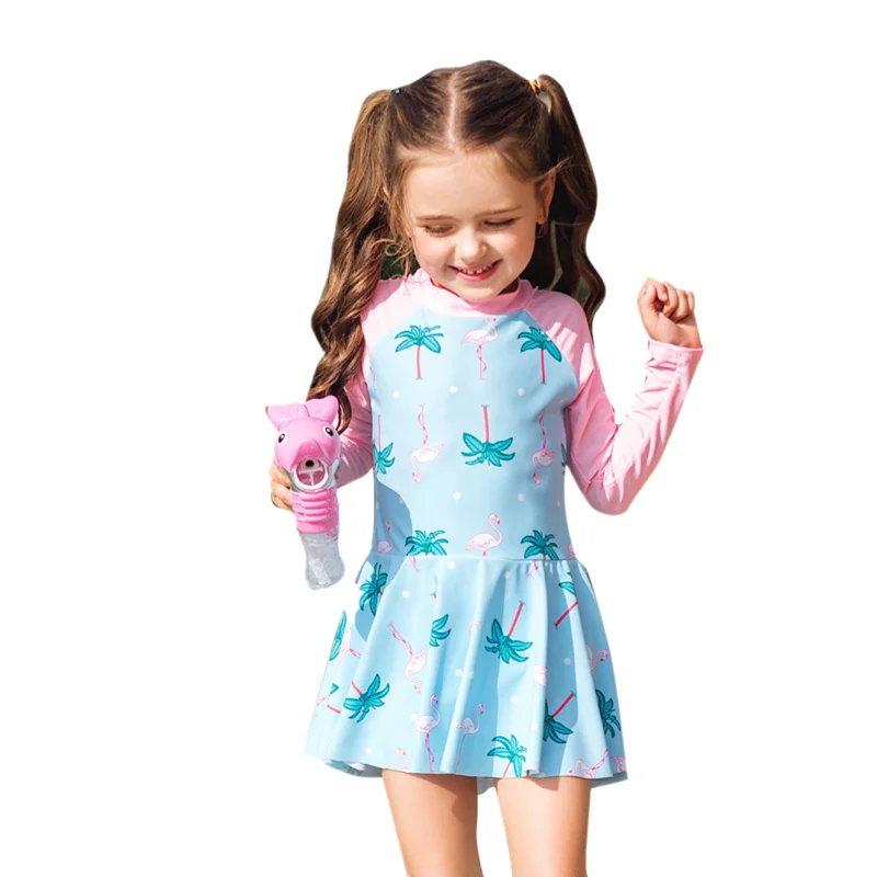 Toddler Girl Bathing Suit Children Swimsuit Girls One Piece Dress Cute Fashion Sun Proof Long Sleeve Swimsuit Baby Girl Swimwear