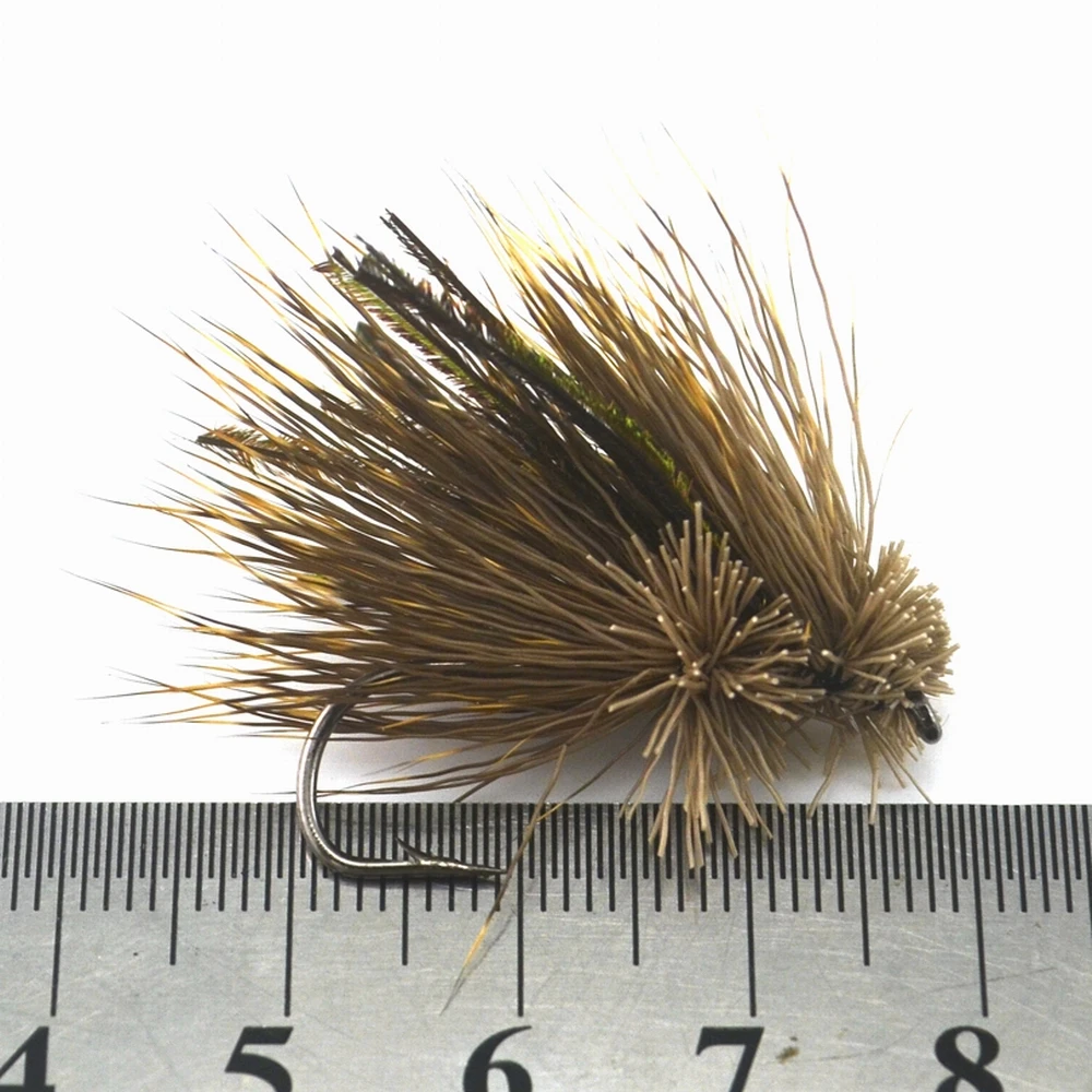 MNFT 10PCS Brown Grasshopper Terrestrial Dry Fly Trout Bass Fly Fishing feather Lure 4#/6#