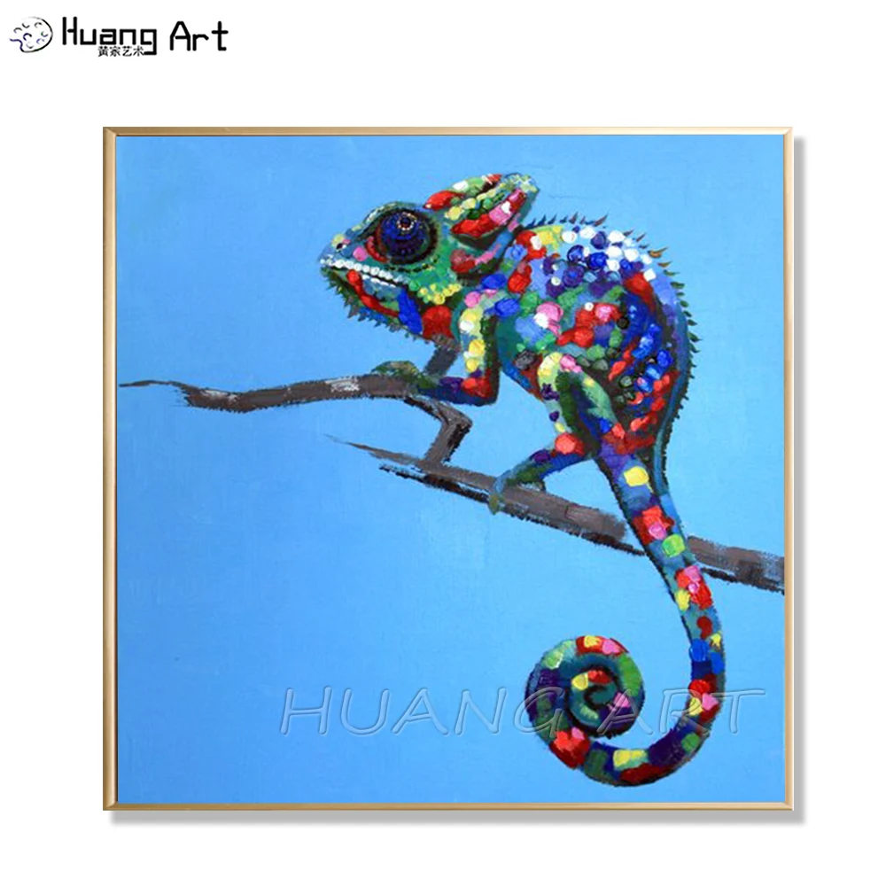 

Hand-painted Blue Background Oil Painting on Canvas Modern Abstract Lizard Animals Oil Painting for Room Decor Knife Lizard Art