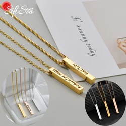 Sifisrri  Engrave Four-Side Name Square Bar Pendant Necklace For Women Jewelry Stainless Steel Personalized Valentine's Day Gift