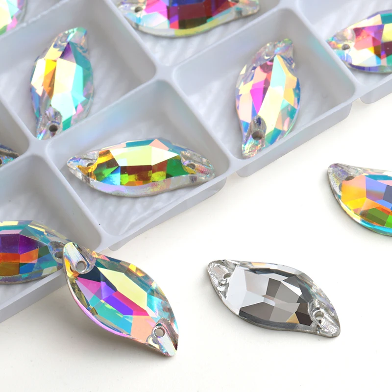 6*12/9*20/14*30mm AAAAA Quality S Shape Crystal Sew On Rhinestones Leaf Shape Sewing Beads for Wedding,Dance dress decoration