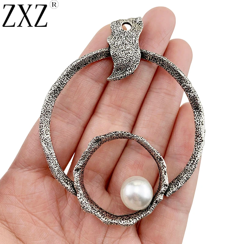 ZXZ 2pcs Tibetan Silver Large Boho Open Round and Pearl Charms Pendants for Necklace Jewelry Making Findings