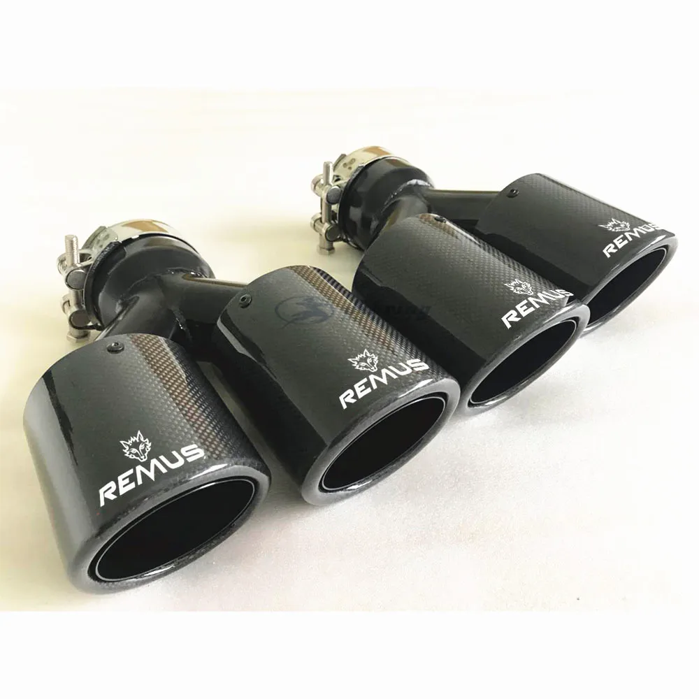 REMUS 1PC Car Modification Universal Dual Glossy black Automobile Exhaust pipe MUFFLER  pipe  carbon fiber exhaust tip universal