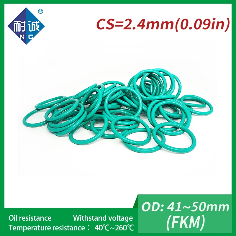 

2PC/lot Rubber Ring Green FKM O ring Seals Thickness 2.4mm OD41/42/43/44/45/46/47/48/50mm Rubber O-Rings Fuel Washer