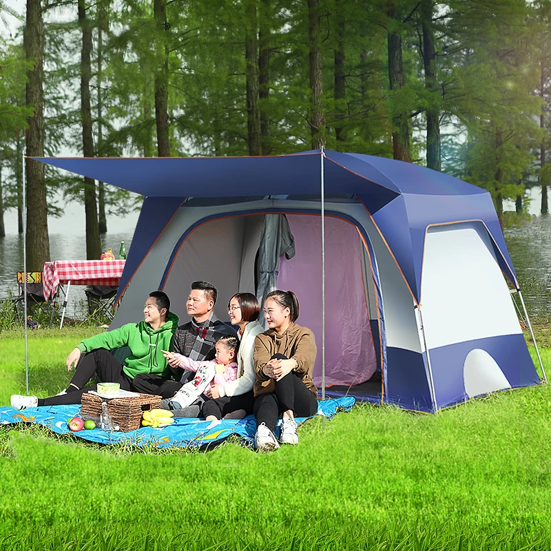 4-6 Person One Hall Two Bedroom Outdoor Large Tent Portable Thickened Rainproof Tents Outdoor Camping Multifunction Tent