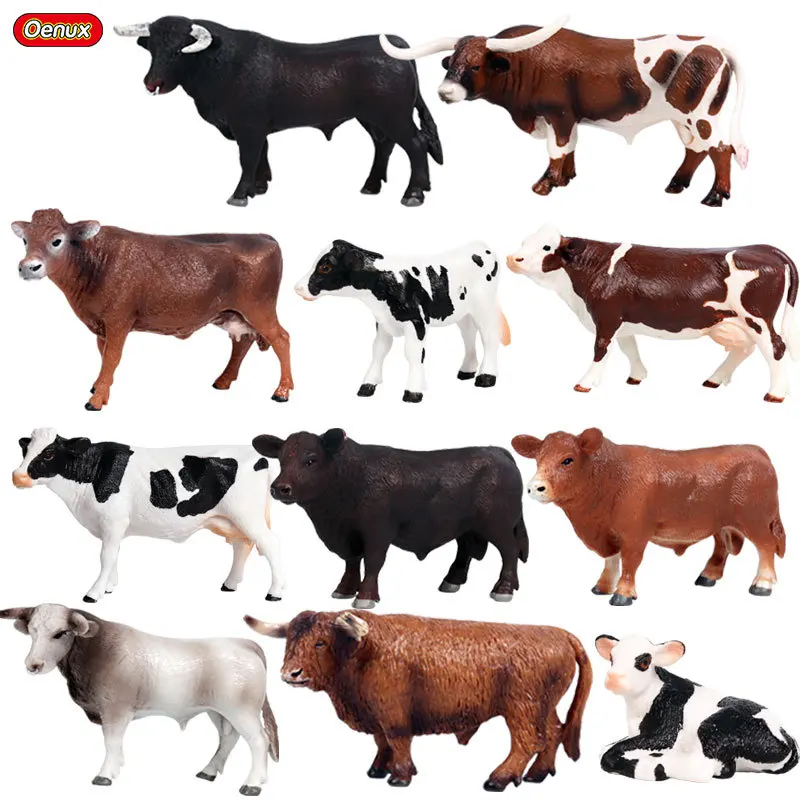 Simulation Farm Animals Cattle Model Cow Bull Buffalo Calf Rhino Bison Hippo Home Decor Action Figure Educational Kids Toys Gift