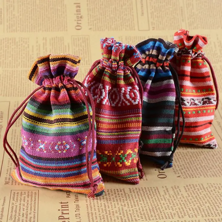 10x14cm Bunt Stripes Tribal Tribe Drawstring Jewelry Gift Bags Pouches SN3431