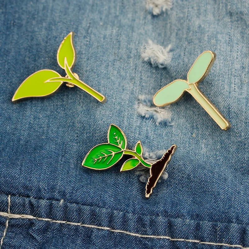 

Green Plant Brooch Bean Sprouts Sapling Leaves Enamel Pin Cute Tree Buds Metal Badges Fashion Jewelry Kids Gift