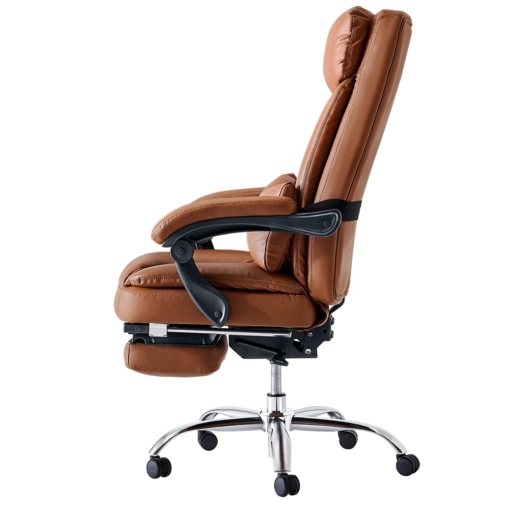 Office Computer Swivel Chair Ergonomic Design Exectuive High Back Adjustable Brown Removable Lumbar Support Cushion[US-Stock]