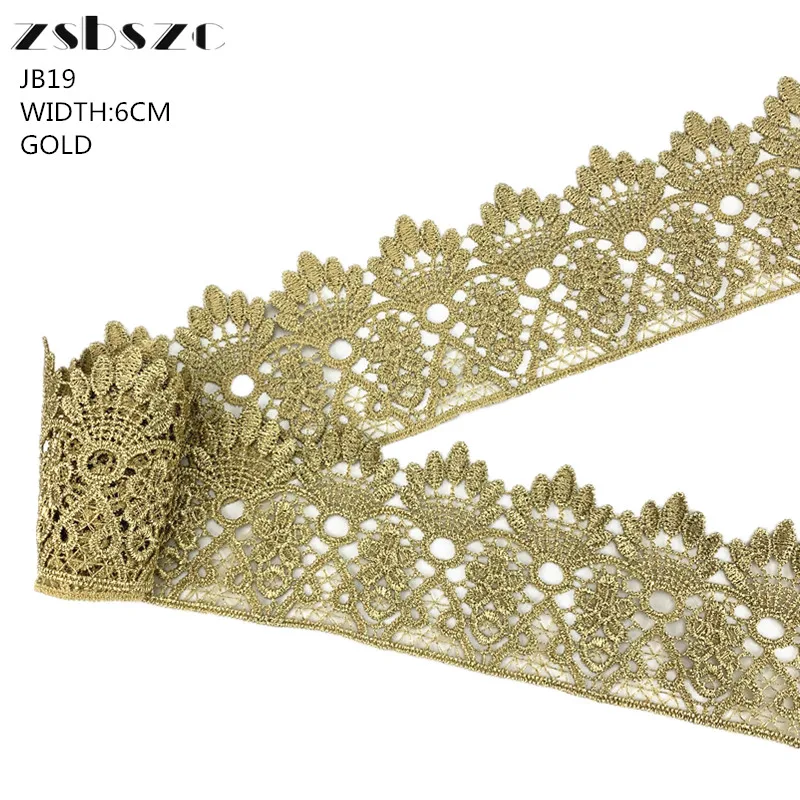 6CM Width 5Yards Vintage Gold Lace Trim Applique Trimming Luxury Embroidery Light Gold Lace Fabric for Wedding Dresses