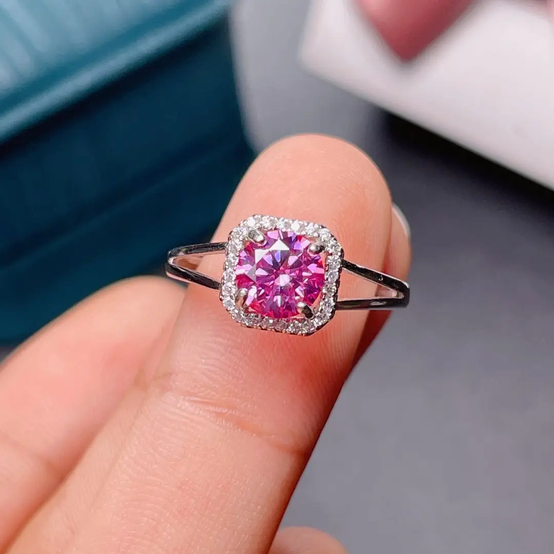 New Crackling Pink Moissanite Ring for Women Jewelry Engagement Ring for Wedding Real 925 Silver Party Gift 1 Carat Lab Diamond