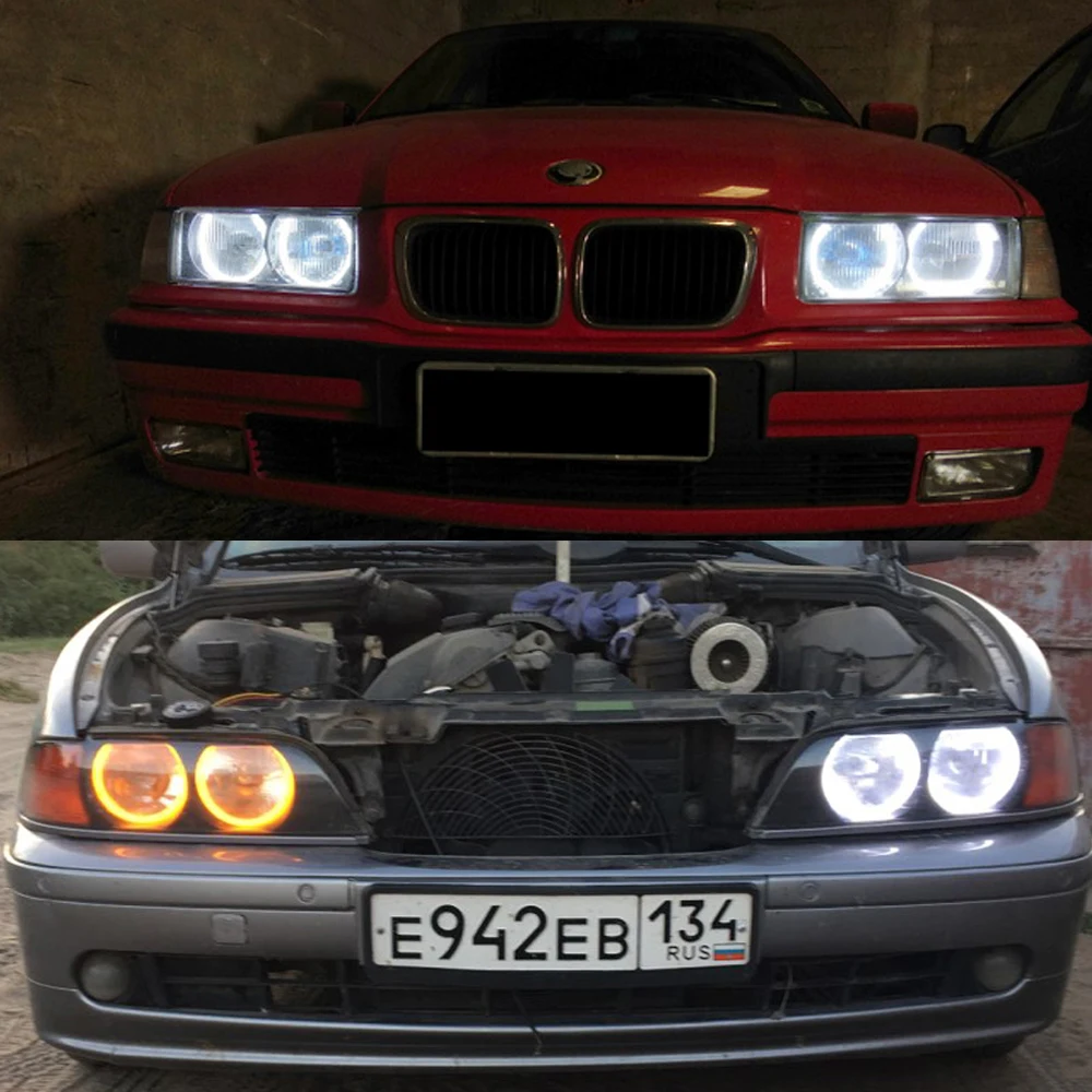 1 set white+yellow Cotton light angel eyes halo ring kits for BMW E36 E38 E39 E46 Sedan Coupe Touring Cabrio projector 4x131mm