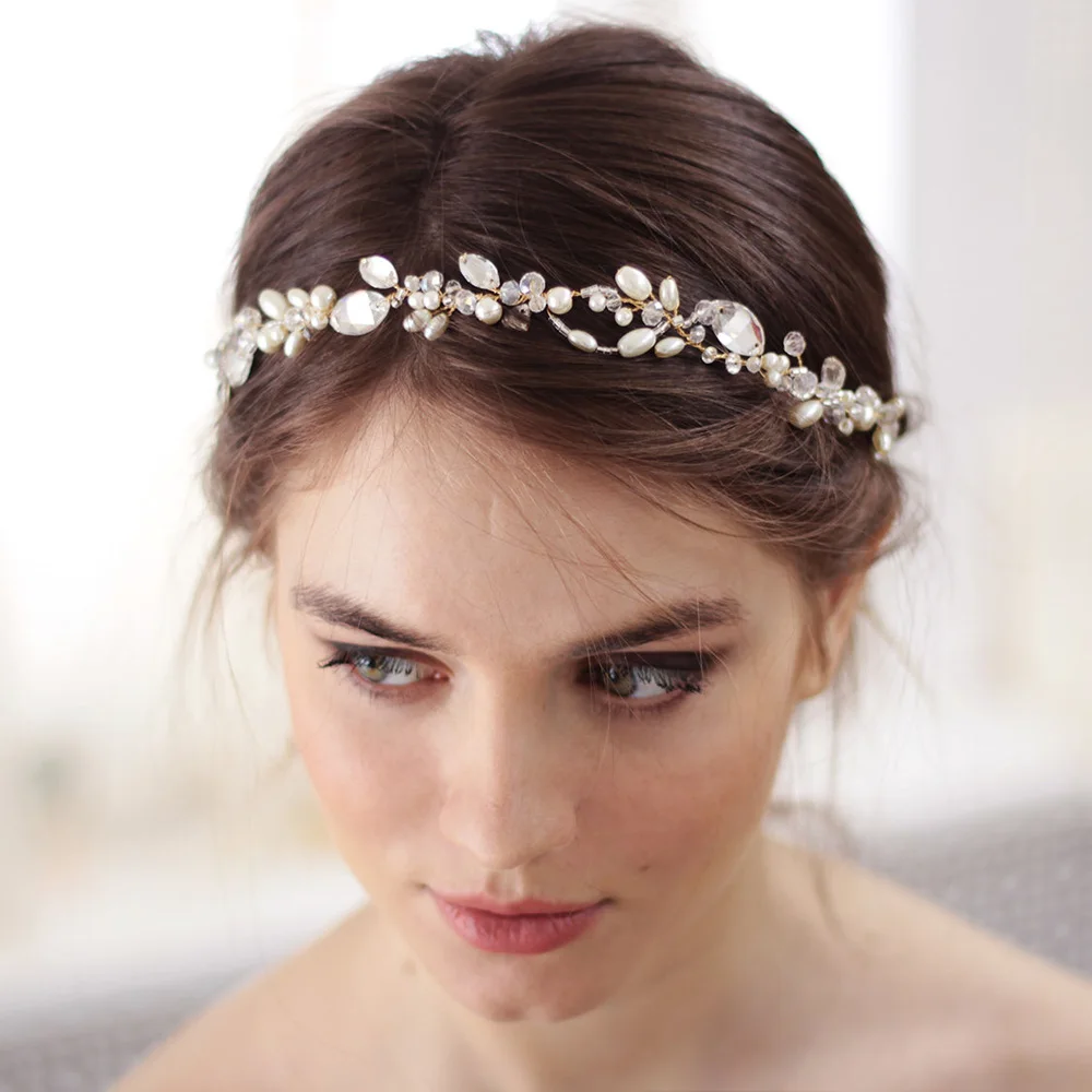 Women Romantic Wedding Headbands Crystal Rhinestone Handmade Hairband Gold Diadem Bridal Headdresses for hair Accessories