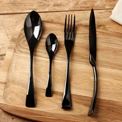 Knife Fork Spoon Set Table Dessert Spoon Stainless Steel Cutlery Titanium Black Household Dinner Western Tableware Food Supplies