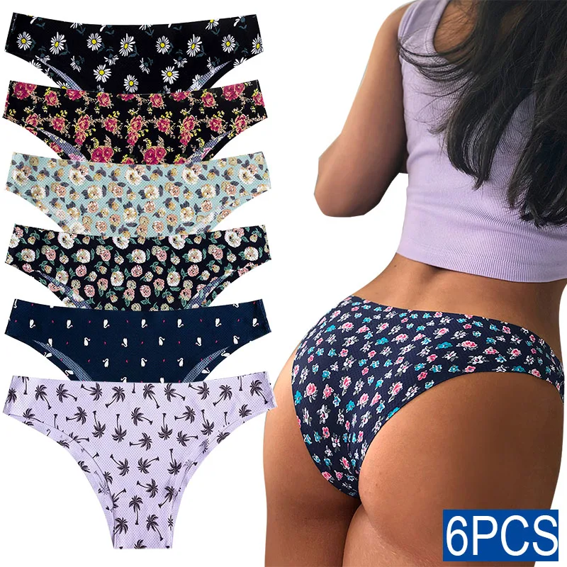 6PCS Women's Thong Sexy Female Underwear Seamless Panties Low Waist  Sports Fashion Lingerie High quality Large Size