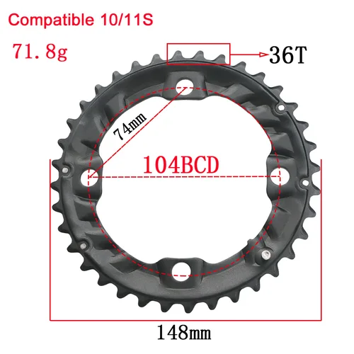 Imagen 2 del producto Plato de bicicleta 64BCD 104BCD MTB, rueda de cadena doble 22T 24T 26T 28T 36T 38T, piñones, platos y bielas para bicicleta de montaña, piezas de placa dentada