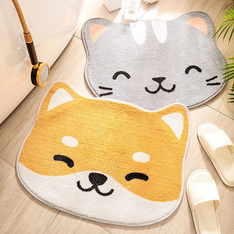 Japanese Style Animal Shaped Flocking Cartoon Floor Bath Mat Household Toilet Entrance Door Water-Absorbing Non-Slip Carpet Rug
