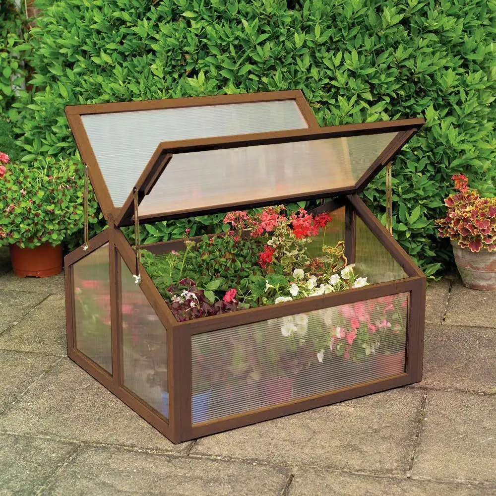 Costway Double Box Garden Wooden Green House Cold Frame Raised Plants Bed Protection